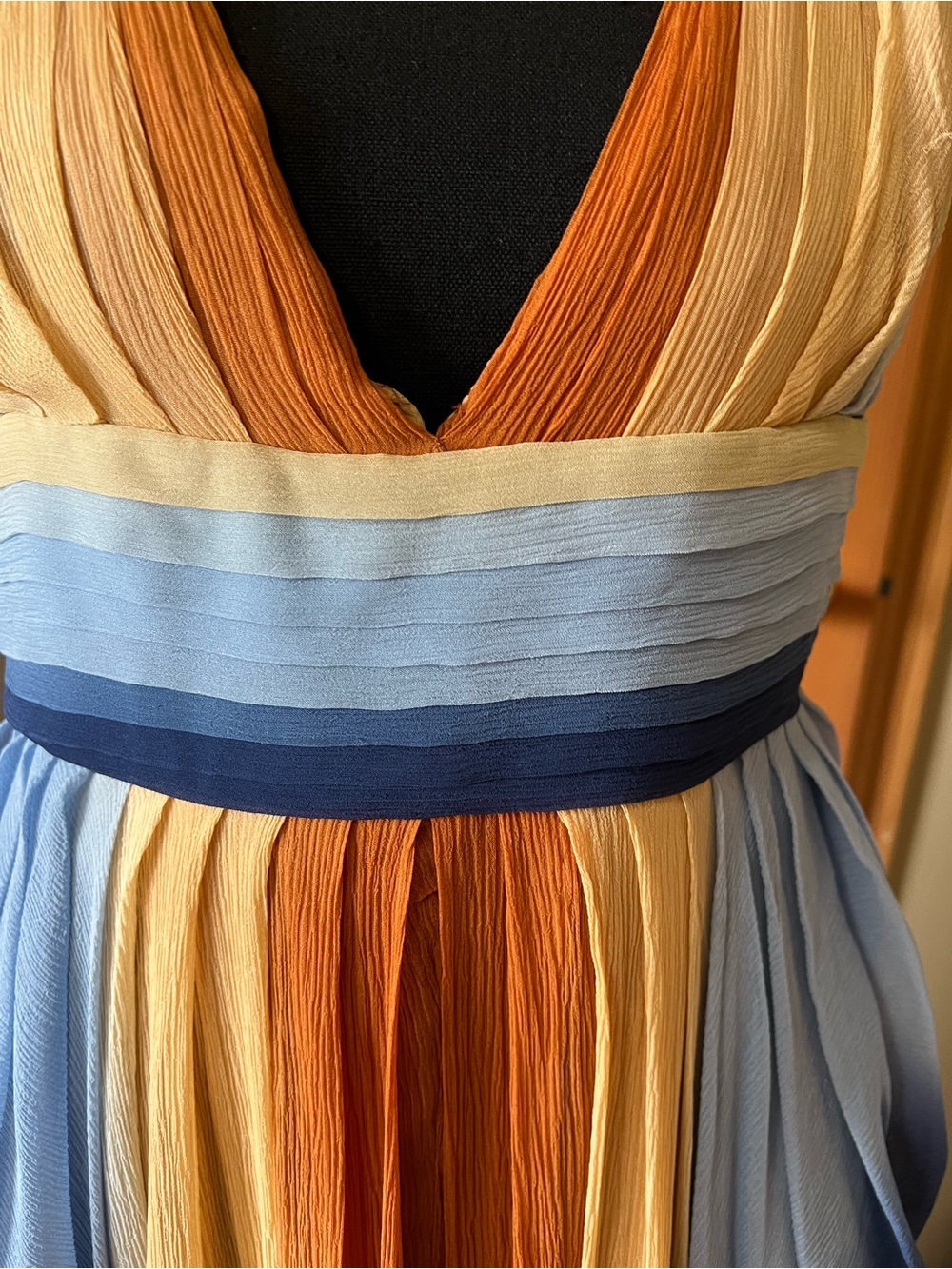 Calypso St. Barth Halter Ombre Maxi Dress in Blue, Gold & Cream - Picture 6 of 6